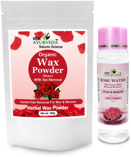 VEDICAYURVEDA Rose Wax Powder for Hands, Legs, Underarms and Bikini With Rose Water 120ml Powder