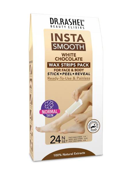 DR.RASHEL Insta Smooth White Chocolate Wax Strips Painless Pack for Face & Body Stick Peal Strips