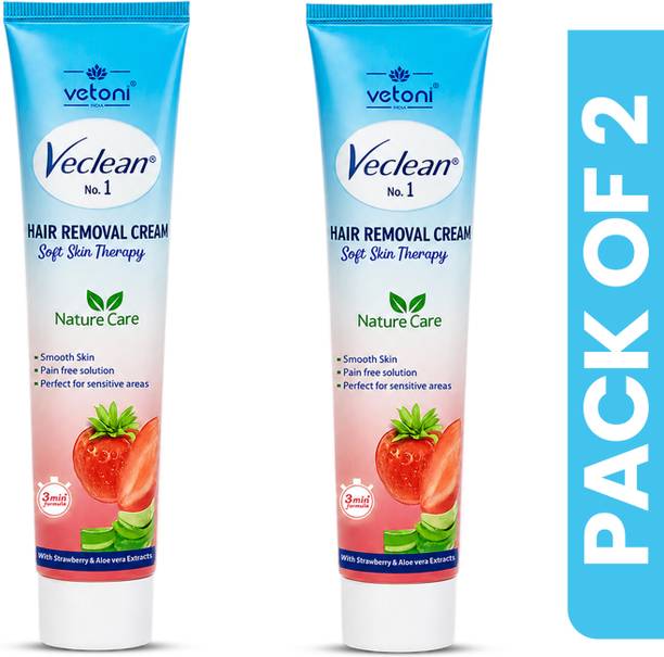 VETONI Veclean No.1 Hair Removal Cream Strawberry & Aloe Vera|Women|Pack of 2 Cream