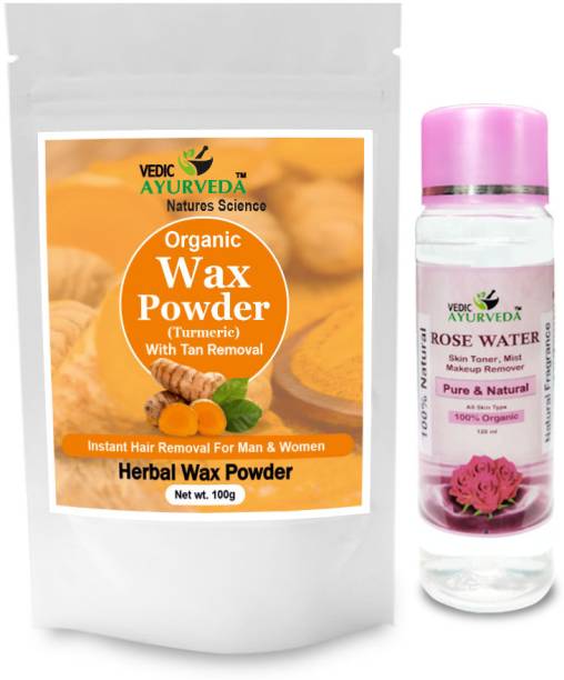 VEDICAYURVEDA Turmeric Wax Powder for Hands, Legs, Underarms and Bikini With Rose Water 120ml Powder