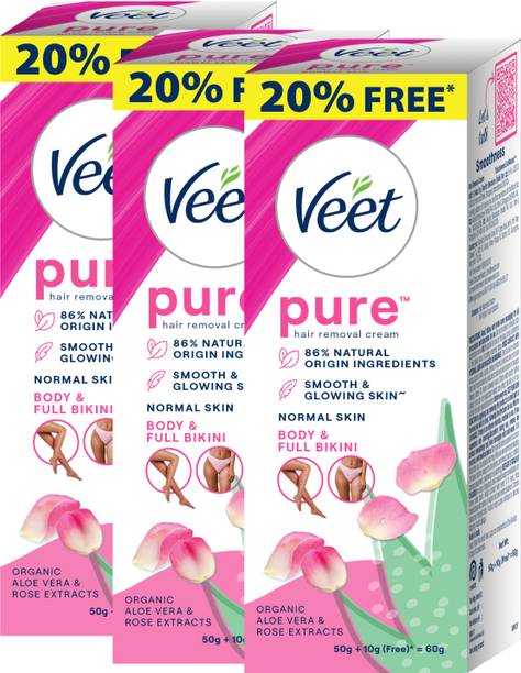 Veet Hair Removal Cream for Normal Skin 60g (Pack of 3) Legs, Underarms, Bikini, Arms Cream
