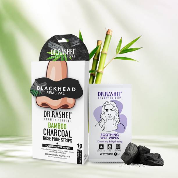 DR.RASHEL Bamboo Charcoal 5 Nose Strip & 5 Wet Wipes for Whiteheads & Blackheads Remover Strips