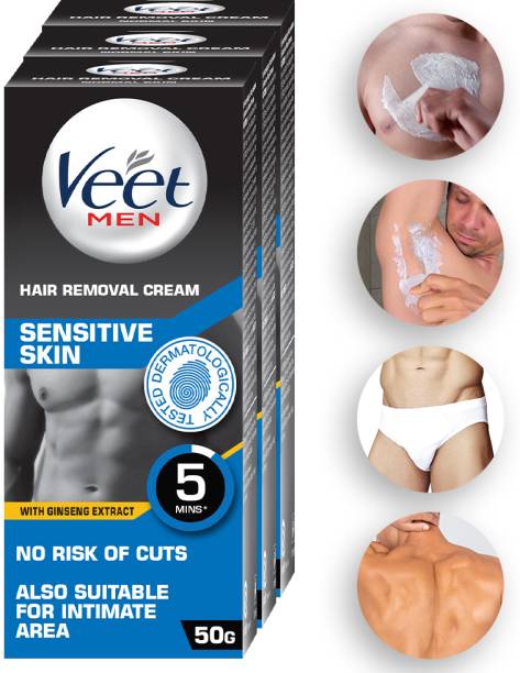 Veet Men Hair Removal - Sensitive Skin Cream 50g,Set Of 3 Cream