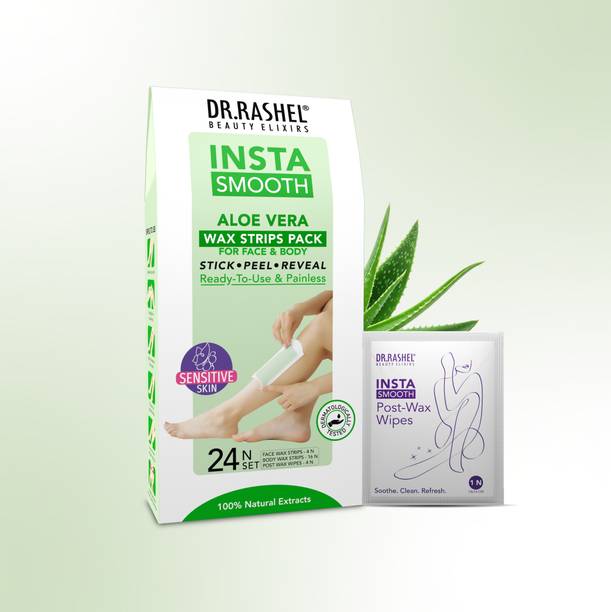 DR.RASHEL Insta Smooth Aloe Vera Wax Strip Painless Pack for Face & Body Stick Peal Reveal Strips