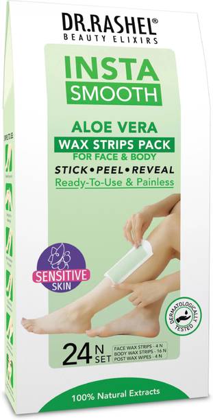 DR.RASHEL Insta Smooth Aloe Vera Wax Strip Painless Pack for Face & Body Stick Peal Reveal Strips