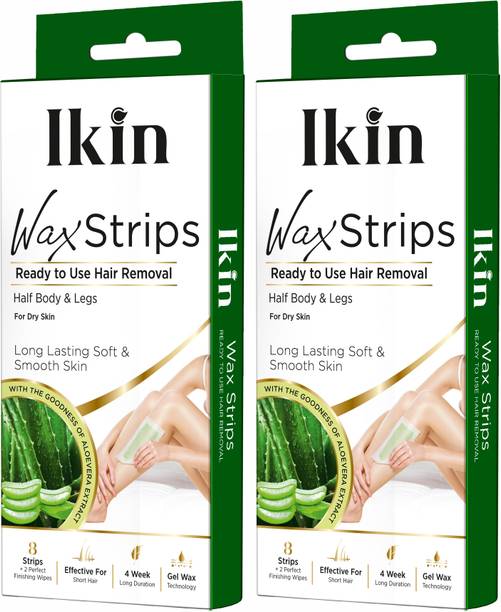 Ikin Instant Wax Strip with Aloe Vera For Dry Skin (Pack of 2)- 8x2 Strips