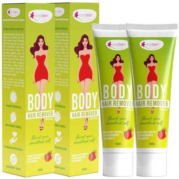 everteen Body Hair Remover Cream 2 Packs with Strawberry, Vit E, Almond Oil & Allantoin Cream