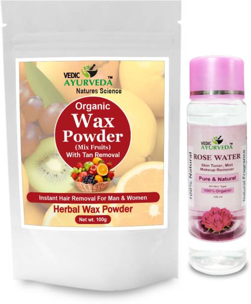 VEDICAYURVEDA Mix Fruits Wax Powder for Hands,Legs,Underarms and Bikini With Rose Water 120ml Powder