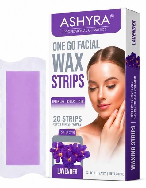 Ashyra Lavender Ready to Use Facial Wax Strips | 20 Strips + 2 Wipes for Women Strips