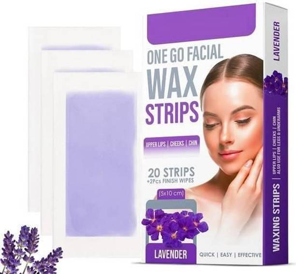 ROODILES Facial Wax Strips for Face, Upper Lip & Chin – Lavender | 20 Strips with 2 Wipes Strips
