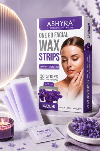 Ashyra Lavender Cold Wax Strips for Women | Facial Hair Removal 20 Strips + 2 Wipes Strips