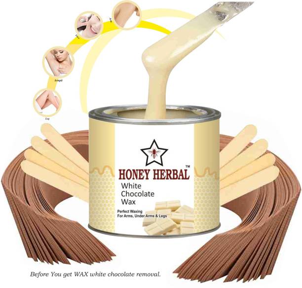 HONEY HERBAL Chocolate Hair removar wax for smooth and perfect waxing with 40pcs waxing strips and stick(White Chocolate 600 gm) Wax