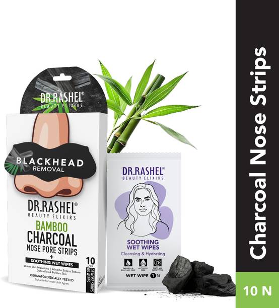 DR.RASHEL Bamboo Charcoal 5 Nose Strip & 5 Wet Wipes for Whiteheads & Blackheads Remover Strips