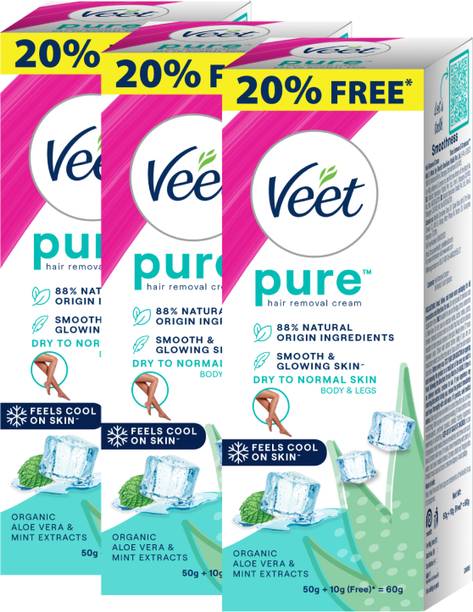 Veet Hair Removal Cream for Dry Skin 60g (Pack of 3) Legs, Underarms, Bikini, Arms Cream