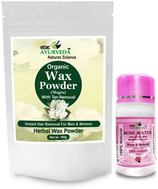 VEDICAYURVEDA Mogra Wax Powder for Hands, Legs, Underarms and Bikini With Rose Water 60ml Powder