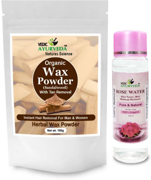 VEDICAYURVEDA Sandalwood Wax Powder for Hands,Legs,Underarms and Bikini With Rose Water 120ml Powder