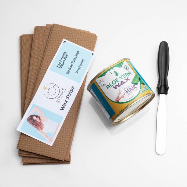 Krinks Waxing Kit for Hair Removal, Waxing Spatula, Waxing Strips(50pcs) & Aloe Vera Wax