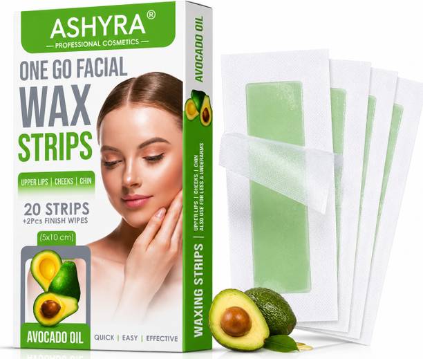 Ashyra Avocado Oil Facial Hair Removal Wax Strips | 20 Strips + 2 Wipes Strips