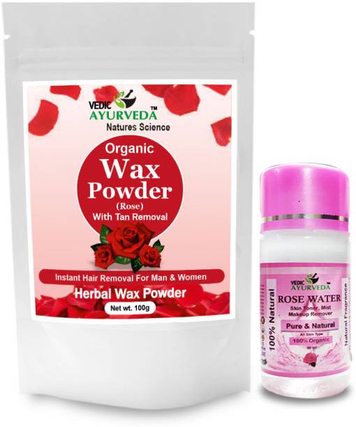 VEDICAYURVEDA Rose Wax Powder for Hands, Legs, Underarms and Bikini area With Rose Water 60ml Powder