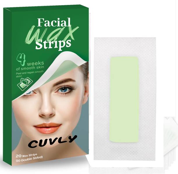 CUVLY Facial Wax Strips for Women – Hypoallergenic Hair Removal Kit, 20 Strips + Wipes Strips