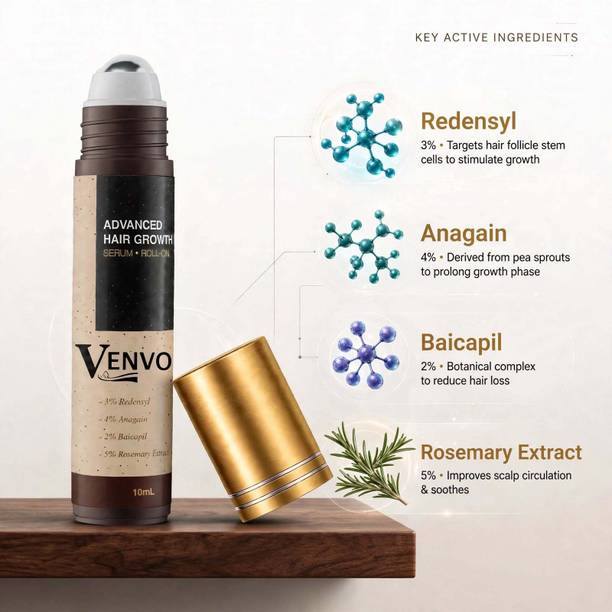 venvo Advanced Hair Growth Serum Roll-On - Redensyl, Anagain, Rosemary, Rice Water