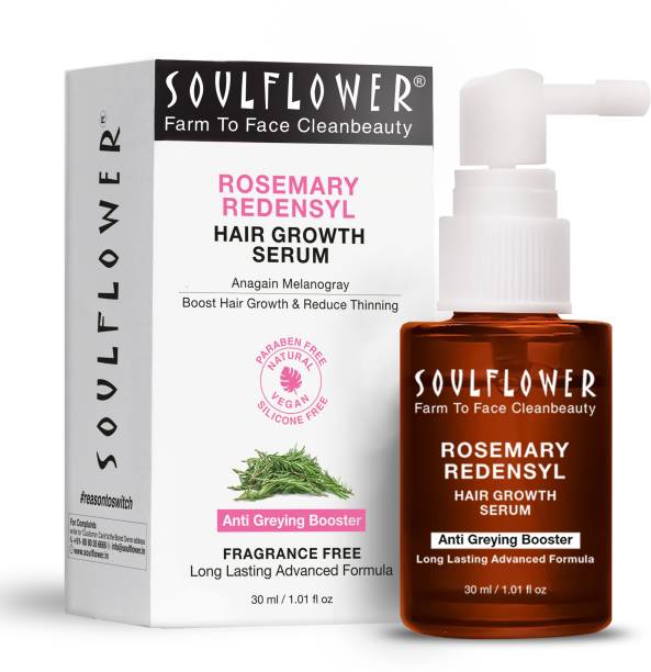 Soulflower Rosemary Hair Growth Serum Concentrate 3% Redensyl, 4% Anagain, 1% Melanogray