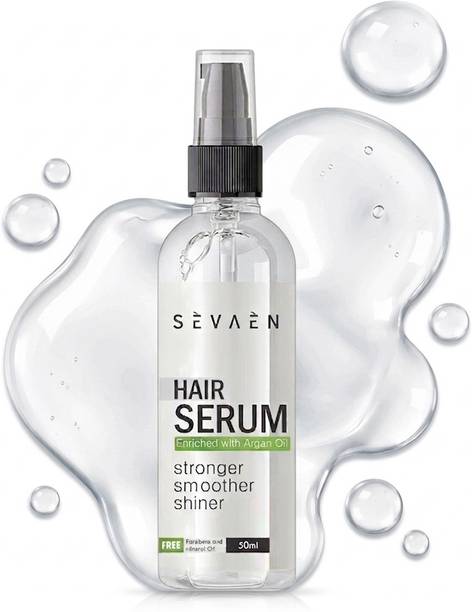 SEVAEN Hair Serum For Silky & Smooth Hair, Tames Frizzy Hair, with Almond and Argan Oil and Vitamin E for Strong, Tangle Free & Frizz-Free Hair