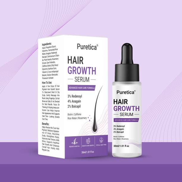 Puretica Advanced Hair Growth Serum | 3% Redensyl 4% Anagain 2% Baicapil |Rosemary & Rice