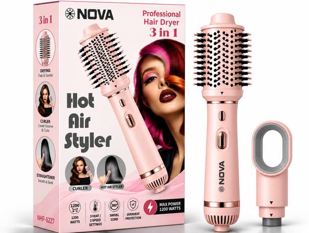 NOVA 3 in 1 Hot Air Brush for Women | One Step Dryer, Volumizer and NHP 8227 Hair Straightener Brush
