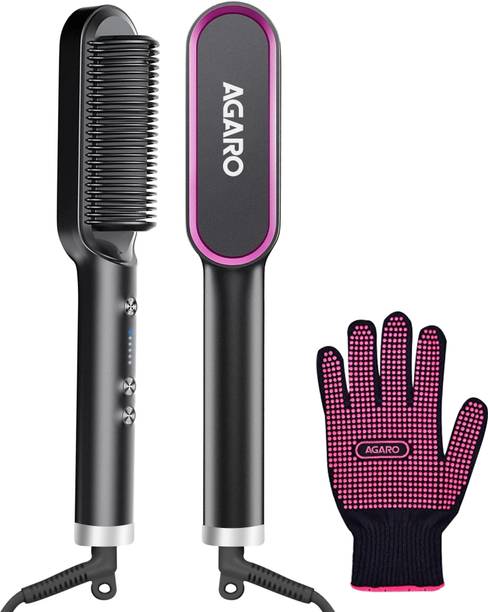 AGARO Hair Straightening Brush, 5 Heat Settings, Fast Heating, Ionic Care, Hot Brush HSB2107 Hair Straightener Brush