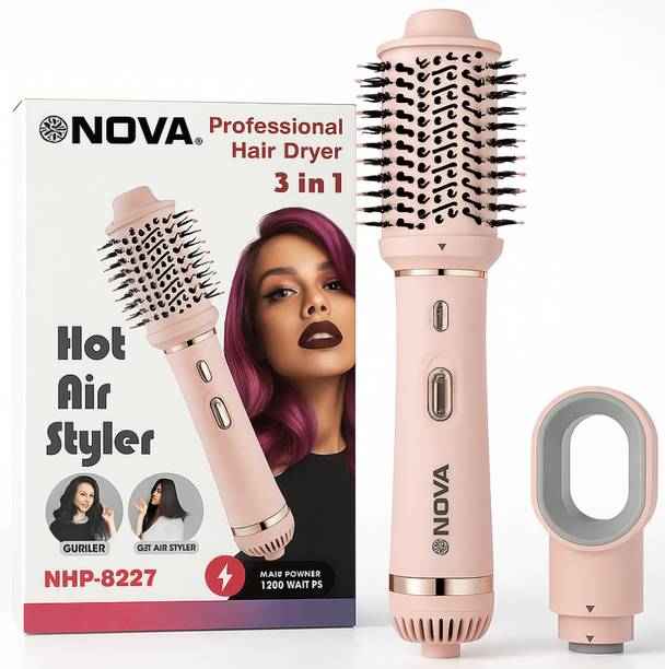 NOVA 3 in 1 Hot Air Brush for Women | One Step Dryer, Volumizer and NHP 8227 Hair Straightener Brush