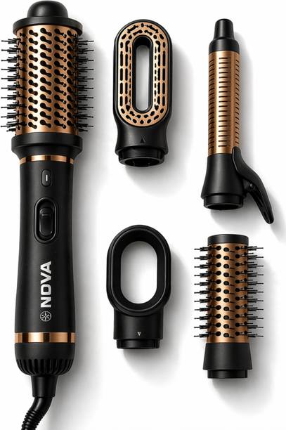 NOVA 6 in 1 Hot Air Brush for Women | One Step Dryer, Volumizer and NHP 8229 Hair Straightener Brush