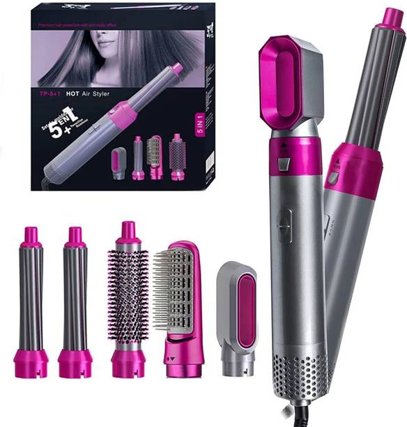 Omphalos 5 in 1 Hair Styler For Women Multifunctional Styling Tool With 5 Attachments 1 Hot Air Brush, 2 Spiral Curler, 1 Hair Dryer, 1 Hair Straightner Comb, 3 Heat Hair Styler
