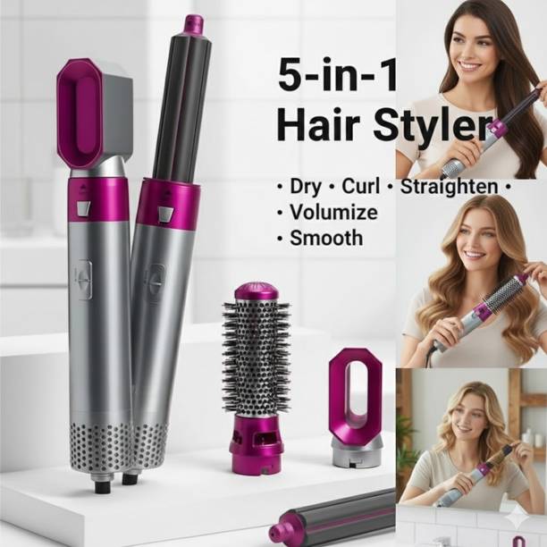 SmartTech 5-in-1 Hair Styler for Women with Hot Air Brush, Paddle, Dryer, Diffuser, Nozzle Ionic Technology 3 Heat Settings All-in-One Styling Tool Frizz-Free Salon Finish Hair Straightener