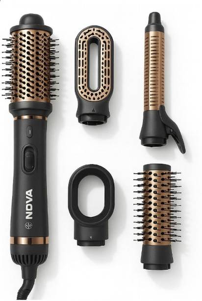 NOVA 6 in 1 Hot Air Brush for Women | One Step Dryer, Volumizer and NHP 8229 Hair Straightener Brush