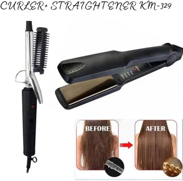 HIGHEX Hair Straightener KM-329 and Hair Curler 471B Combo – Hair Styling Kit Hair Styler