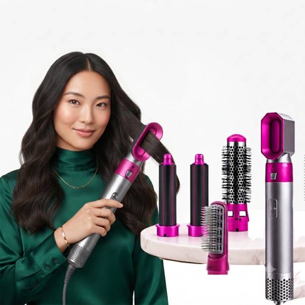 VKG Venus 5 in 1 Ionic Hot Air Hair Styler Brush, Hair Dryer and Volumizer for Blow Dry, Straightening, Curling and Detangling, Ceramic Styling Brush Hair Straightener