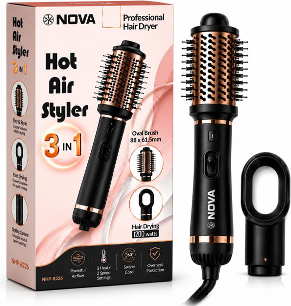 NOVA 3 in 1 Hot Air Brush for Women | One Step Dryer, Volumizer and NHP 8226 Hair Straightener Brush