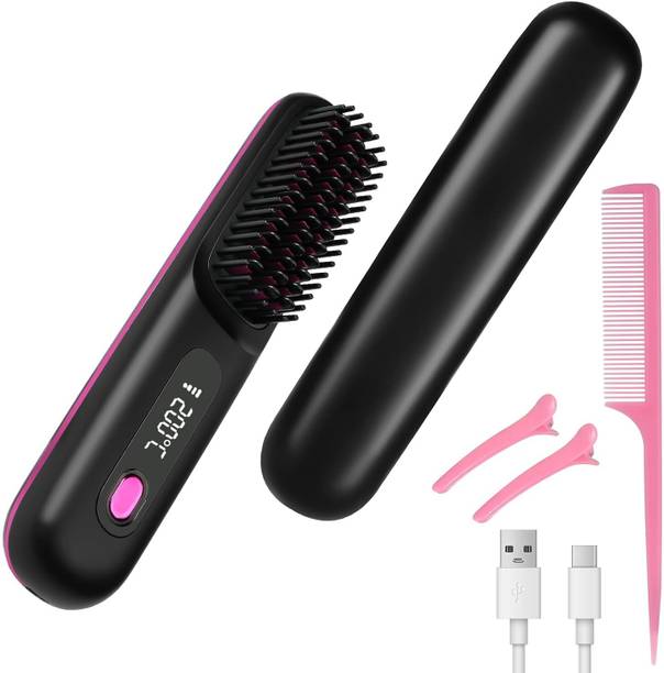 VARNIHIR Cordless Hair Straightening Brush 50W Battery Powered 50W Cordless Hair Straightening Brush Portable Brush for Women Hair Straightener Brush