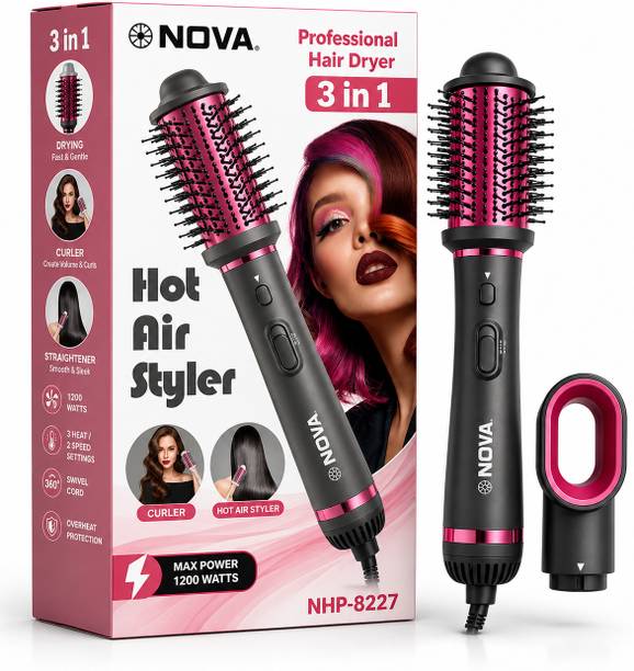 NOVA 3 in 1 Hot Air Brush for Women | One Step Dryer, Volumizer and NHP 8228 Hair Straightener Brush