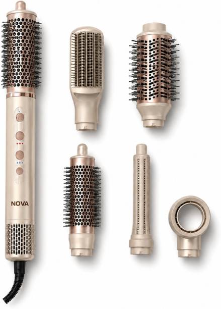 NOVA 6 in 1 BLDC Hot Air Brush for Women | One Step Dryer, Volumizer and NHP 8230 Hair Straightener Brush