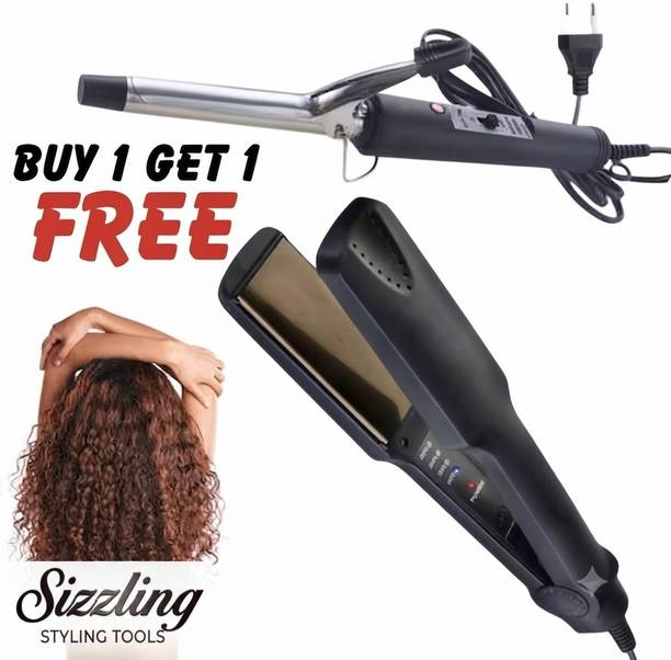 sizzling 471B & KM-329 Hair Styling Combo Combo 471B Hair Curler Roller And KM-329 Hair Straightener Hair Curler (Black) Hair Styler