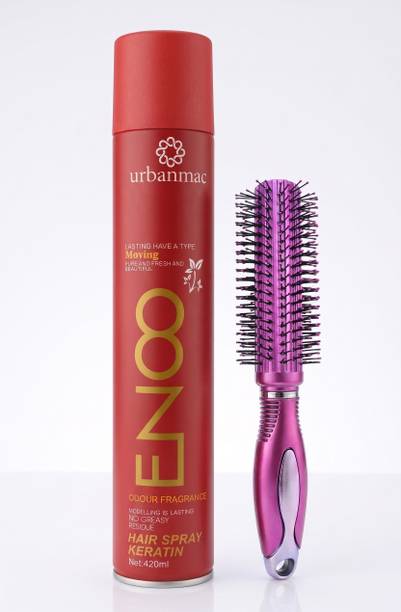 URBANMAC Keratin Hair Styling Spray & Round Roller Brush Comb Set for Men & Women Hair Spray