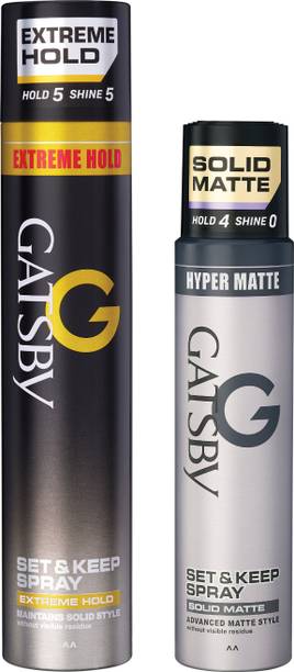 GATSBY Hair Styling Spray Extreme Hold 400ml+Solid Matte 250ml |Long Lasting Non-Sticky Hair Spray