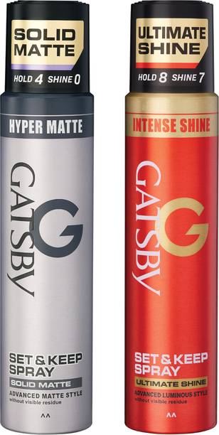 GATSBY Hair Spray Solid Matte 250ml + Ultimate Shine 250ml | Long Lasting, Non-Sticky | Hair Spray