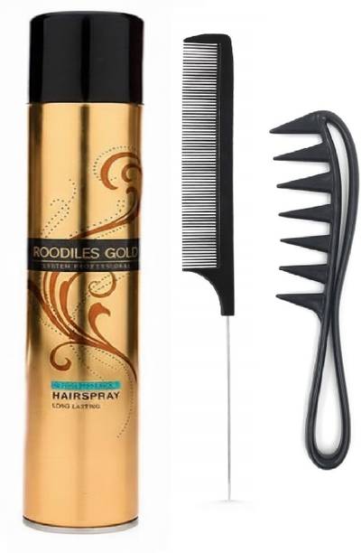 ROODILES Hair Spray & 2 Hair Styling Comb – Strong Hold | Shine & Salon Results at Home Hair Spray