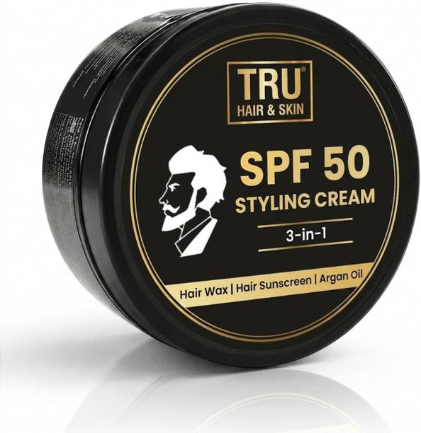TRU HAIR & SKIN SPF 50 Hair Wax for Men | Non-Sticky Styling Cream | Strong 8 Hour Hold Hair Wax