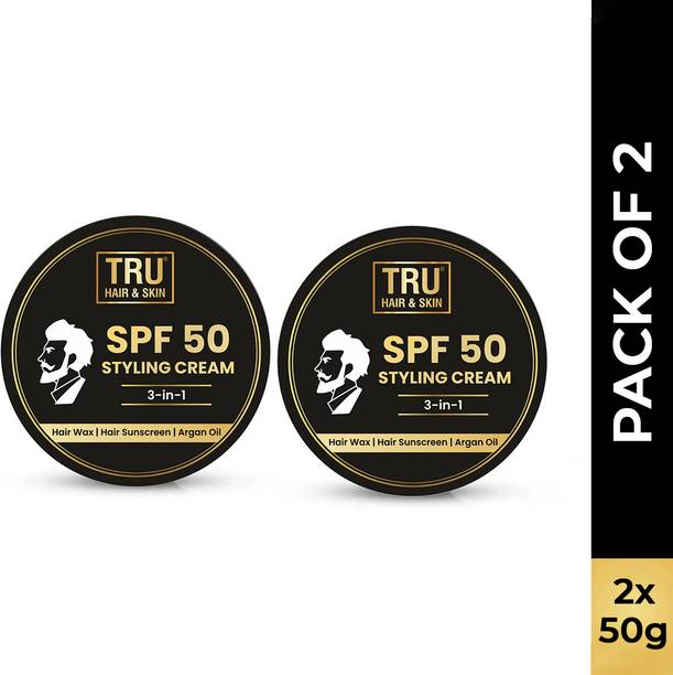 TRU HAIR & SKIN Men's Hair Styling Cream SPF with Argan Oil Strong Hold Hair Wax Pack of 2 x 50g Hair Wax