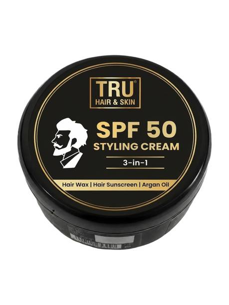 TRU HAIR & SKIN SPF 50 Hair Styling Wax for Men | Non-Sticky Cream | Reliable 8 Hour Hold Hair Wax