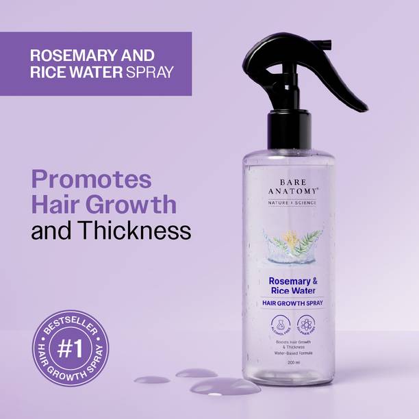 BARE ANATOMY Rosemary Water Spray for Hair Growth, Thickness & Hairfall Control, 100% Natural Hair Spray